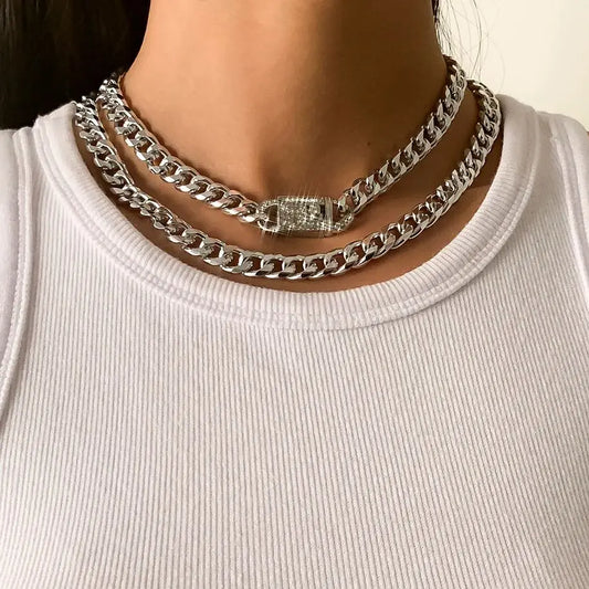 Unisex Silver Hip Hop Thick Cuban Chain Necklace