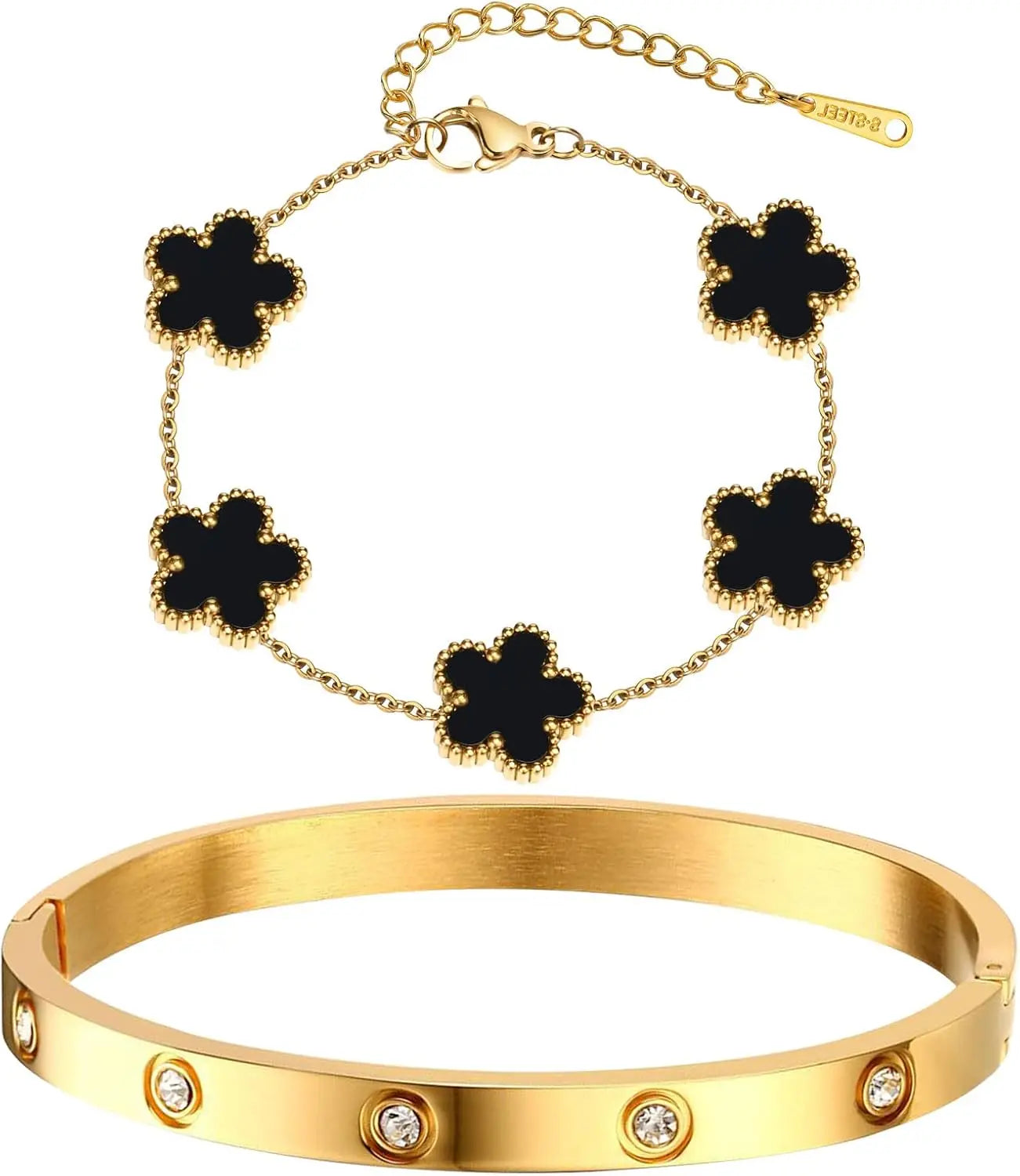 2 Pcs White 14K Gold Plated Stackable Bracelets