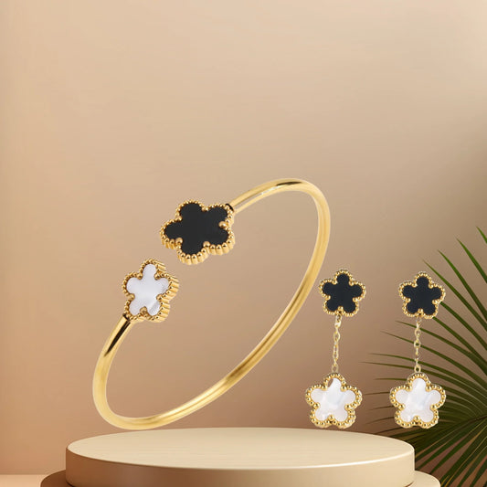 Lucky 5 Clover Black & White Bracelet