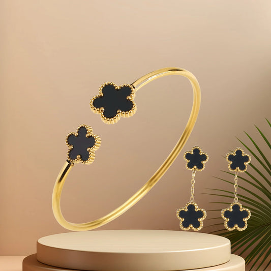 Lucky 5 Clover Black Earrings