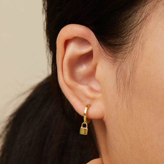 Lock Hoop Earrings |925 Sterling Silver 14k Gold Plated
