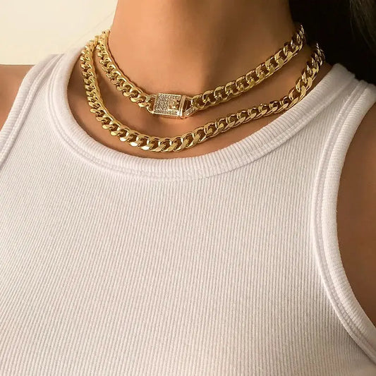Unisex Gold Hip Hop Thick Cuban Chain Necklace