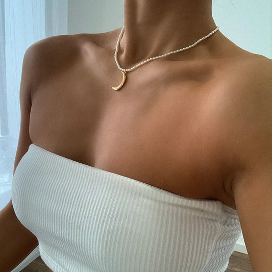 Freshwater Pearl Moon Necklace | 18kt Gold Plated