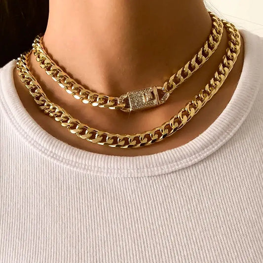 Unisex Gold Hip Hop Thick Cuban Chain Necklace