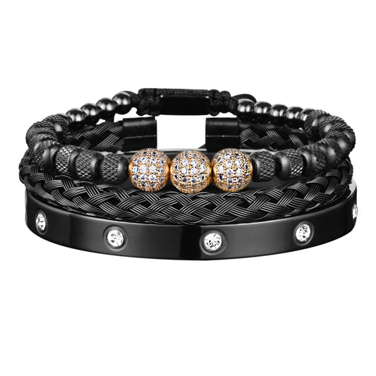 Unisex Black Rose 3pcs Luxury Zircon Pave Bangles