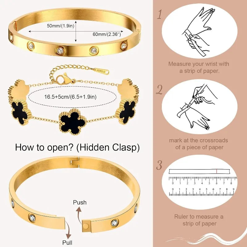 2 Pcs Black Silver 14K Gold Plated Stackable Bracelets