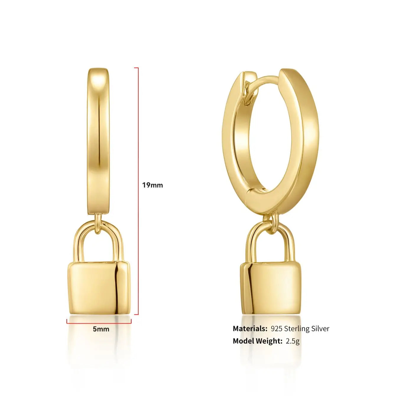 Lock Hoop Earrings |925 Sterling Silver 14k Gold Plated