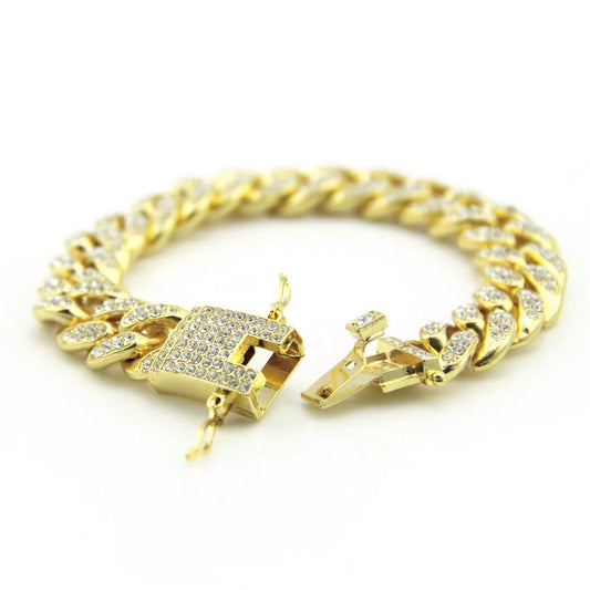 Unisex Gold/Silver Luxury Pave 12MM Cuban Chain Bracelet